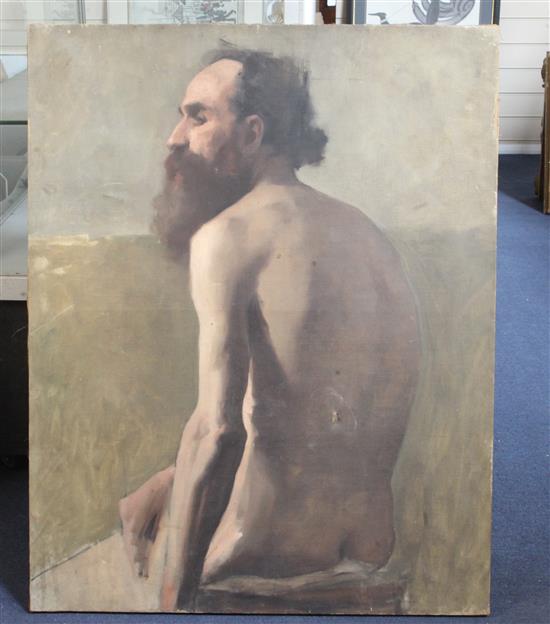 Albert de Belleroche (1864-1944) Nude study of a seated man 34 x 27in., unframed